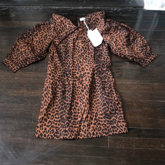 GANNI brown leopard print mob wife retro mini dress holidays party size 42 NWT - Picture 3 of 11